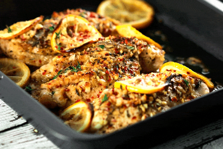 Baked Stuffed Chicken Breast with Lemon Garlic Spices 